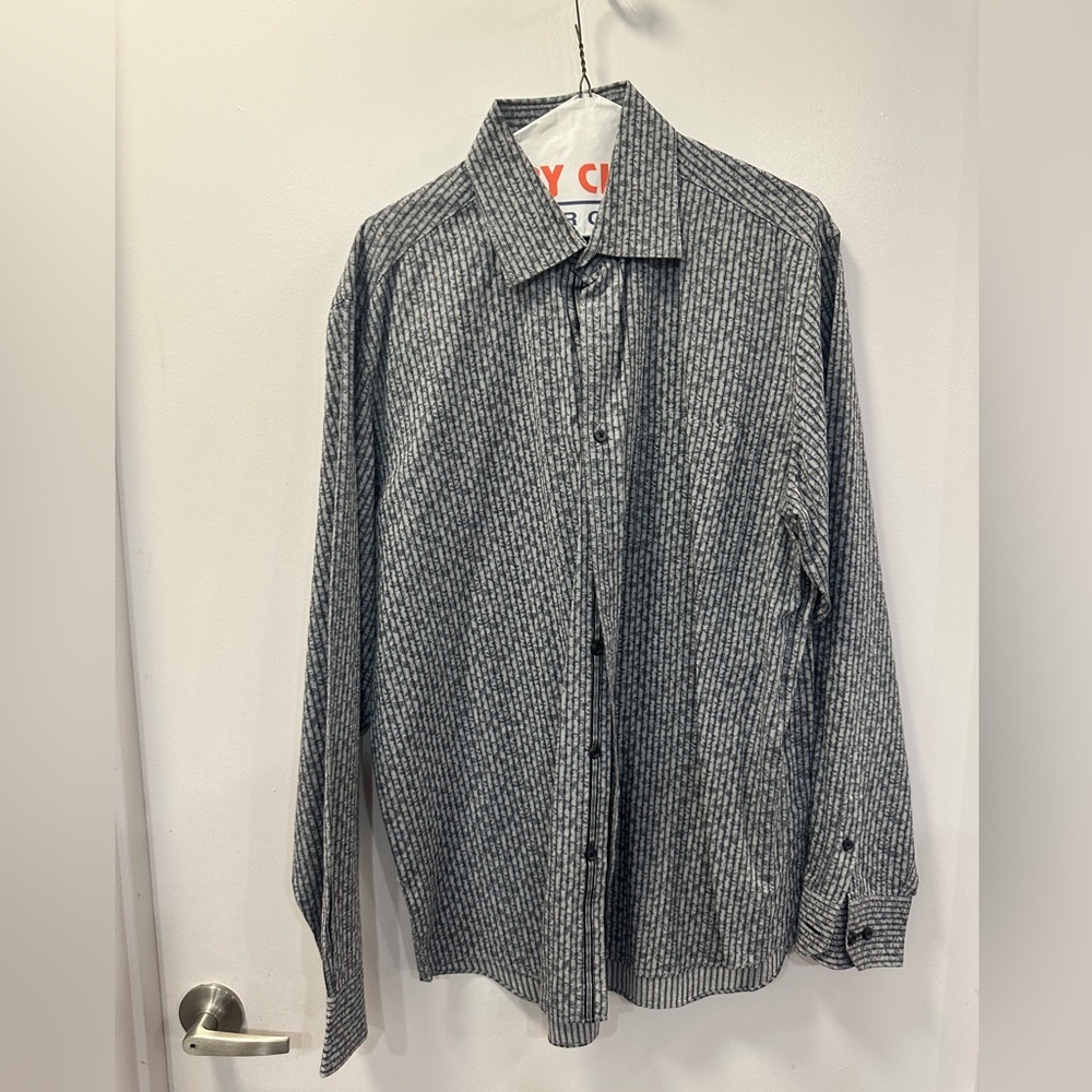 Bugatchi Men Large LS Dress Shirt - Black/Grey